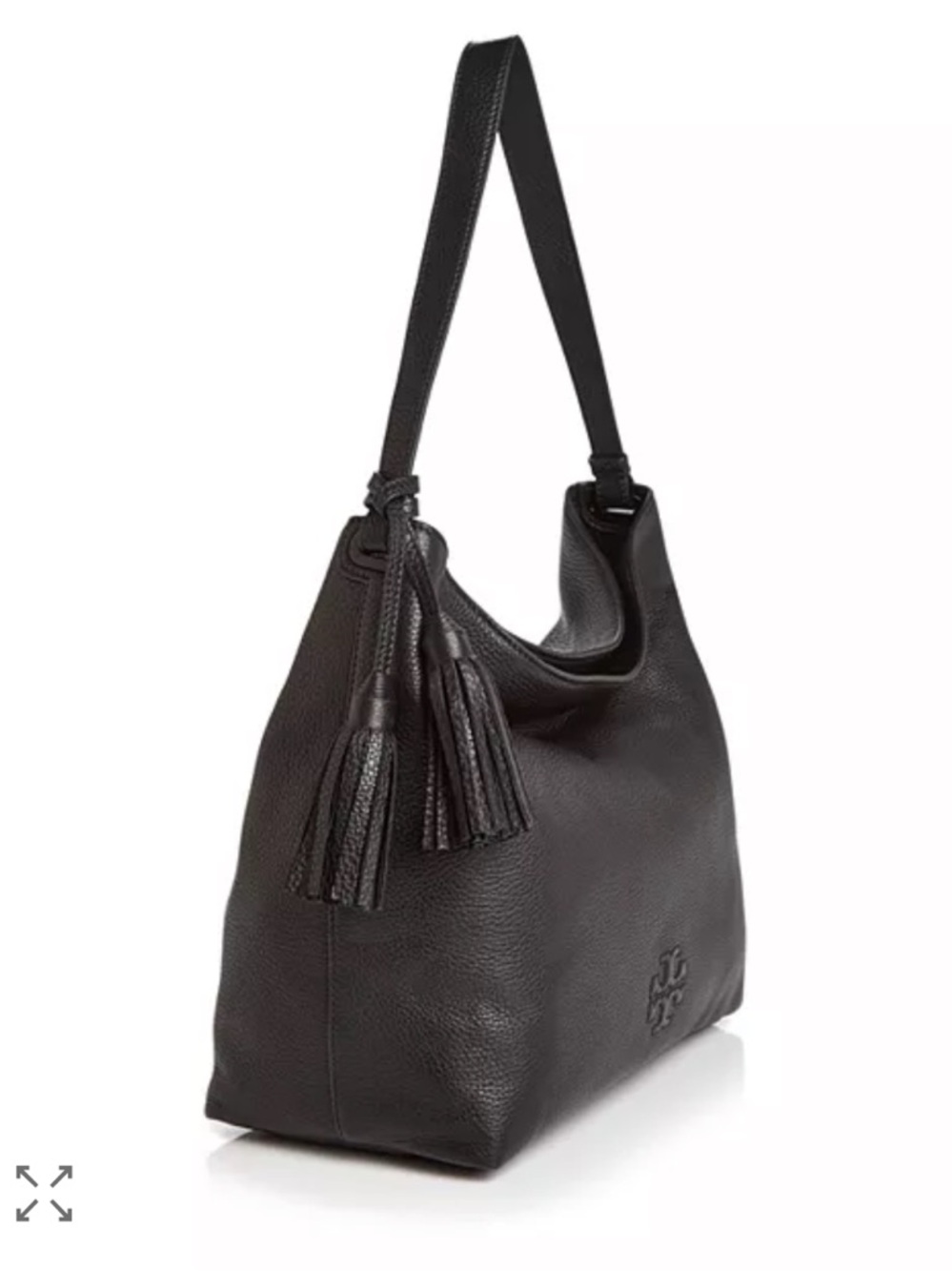 Tory Burch Thea Black Pebbled Leather Tassel Hobo Shoulder Bag!